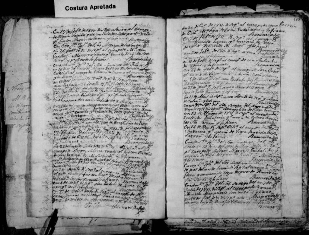 Page of 1811 to 1812 death entries from the Jesus Nazareno unindexed volume