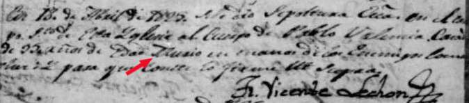 Death record for Pablo Valencia, 1825, killed by Comanches