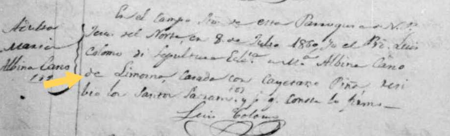 De limosna death record for Maria Albina Cano, 1860