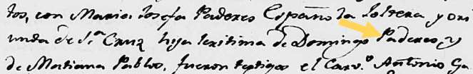 Record showing Paderes written where it should read Paredes