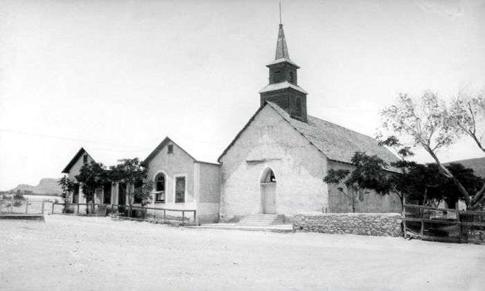 Historic photograph of the Catholic church in Shafter, Texas