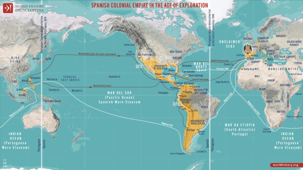 Map of the Spanish Colonial Empire in the Age of Exploration